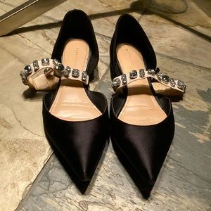 Zara Woman Pointy Black Flats with Cute Sparkle Strap
